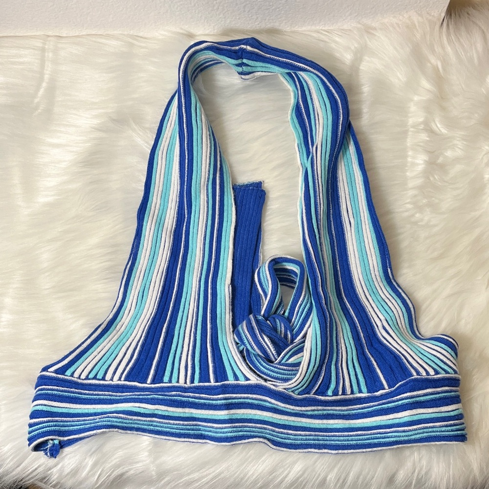 Striped Blue White Halter Knit Top